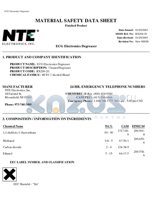 RX200-20 datasheet - ECG Electronics Degreaser