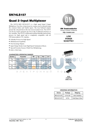 SN74LS157D datasheet - LOW POWER SCHOTTKY