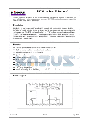 RX3140 datasheet - RX3140 Low Power IF Receiver IC