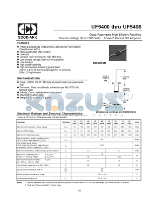 UF5401 datasheet - Glass Passivated High Efficient Rectifiers 1000 Volts Forward Current 3.0 Amperes