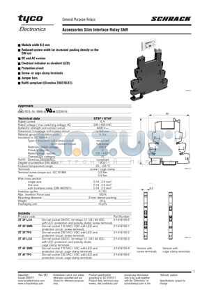 ST37001 datasheet - Accessories Slim Interface Relay SNR