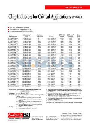 ST376RAA060JLZ datasheet - Chip Inductors for Critical Applications