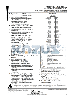 TMS28F002FT60CDBJL datasheet - 262144 BY 8-BIT/131072 BY 16-BIT AUTO-SELECT BOOT-BLOCK FLASH MEMORIES