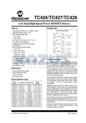 TC426CPA datasheet - 1.5A Dual High-Speed Power MOSFET Drivers