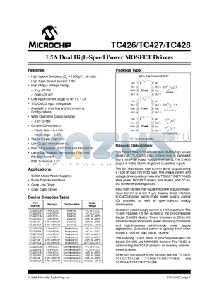 TC427 datasheet - 1.5A Dual High-Speed Power MOSFET Drivers