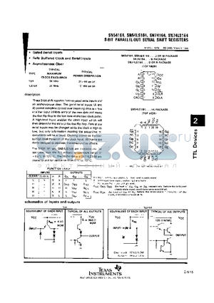 SN74LS164 datasheet - 8-BIT PARALLEL-OUT SERIAL SHIFT REGISTERS