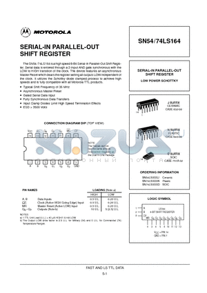 SN74LS164D datasheet - SERIAL-IN PARALLEL-OUT SHIFT REGISTER