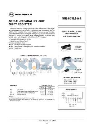 SN74LS164N datasheet - SERIAL-IN PARALLEL-OUT SHIFT REGISTER