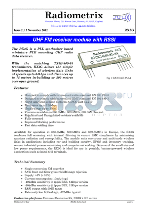 RX3G datasheet - UHF FM receiver module with RSSI
