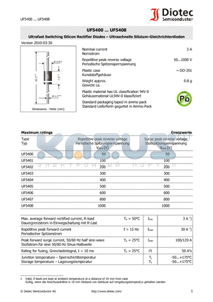 UF5403 datasheet - Ultrafast Switching Silicon Rectifier Diodes - Ultraschnelle Silizium-Gleichrichterdioden