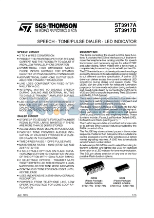 ST3917BN datasheet - SPEECH - TONE/PULSE DIALER - LED INDICATOR