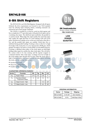 SN74LS166 datasheet - LOW POWER SCHOTTKY