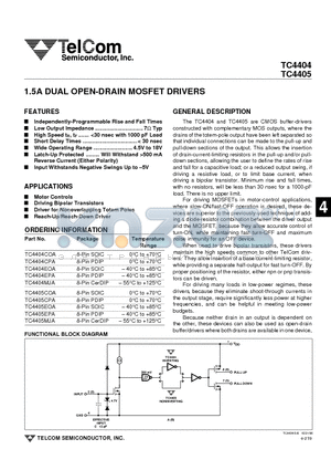 TC4404EOA datasheet - 1.5A DUAL OPEN-DRAIN MOSFET DRIVERS