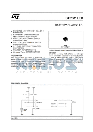 ST3S01 datasheet - BATTERY CHARGE I.C.