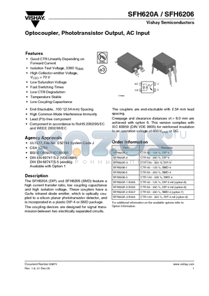 SFH6206 datasheet - Optocoupler, Phototransistor Output, AC Input