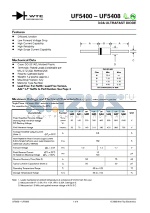 UF5404 datasheet - 3.0A ULTRAFAST DIODE | UF5404.pdf by Won-Top Electronics  | UF5404 documentation view on KAZUS.RU