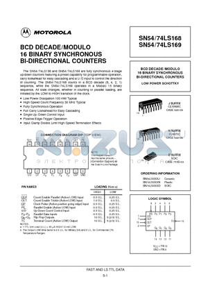 SN74LS168D datasheet - BCD DECADE/MODULO 16 BINARY SYNCHRONOUS BI-DIRECTIONAL COUNTERS