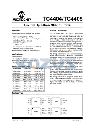 TC4405 datasheet - 1.5A Dual Open-Drain MOSFET Drivers