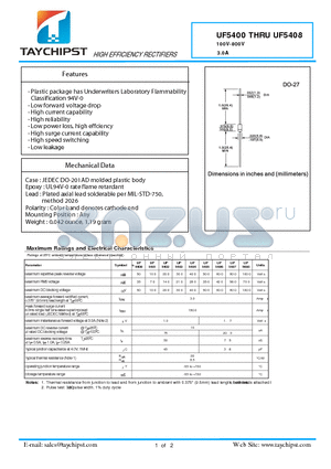 UF5404 datasheet - HIGH EFFICIENCY RECTIFIERS