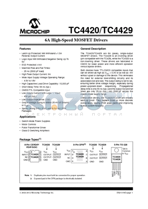 TC4420CAT datasheet - 6A HIGH-SPEED MOSFET DRIVERS