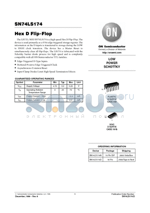 SN74LS174 datasheet - LOW POWER SCHOTTKY