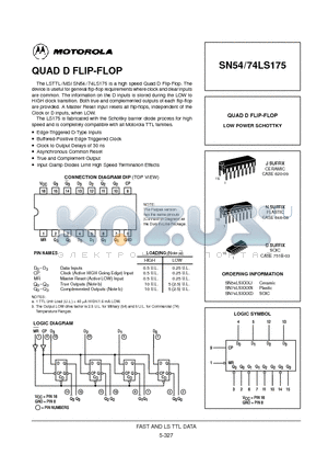 SN74LS175D datasheet - QUAD D FLIP-FLOP