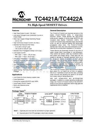 TC4421A datasheet - 9A High-Speed MOSFET Drivers