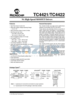 TC4421EAT datasheet - 9A High-Speed MOSFET Drivers