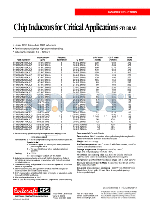 ST413RAB222XJLZ datasheet - Chip Inductors for Critical Applications