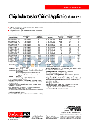 ST413RAD10N_LZ datasheet - Chip Inductors for Critical Applications