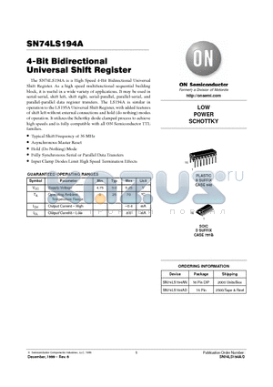 SN74LS194 datasheet - LOW POWER SCHOTTKY