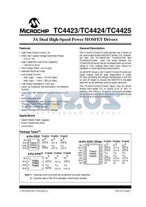 TC4423CPA datasheet - 3A Dual High-Speed Power MOSFET Drivers