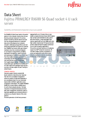 RX600 datasheet - Fujitsu PRIMERGY RX600 S6 Quad socket 4 U rack server