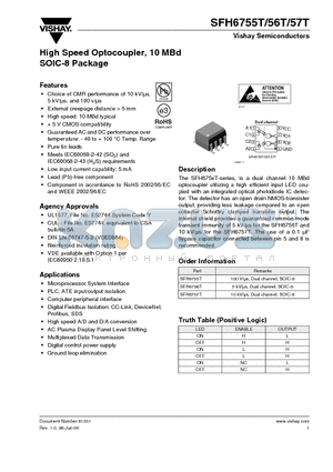 SFH6756T datasheet - High Speed Optocoupler, 10 MBd SOIC-8 Package