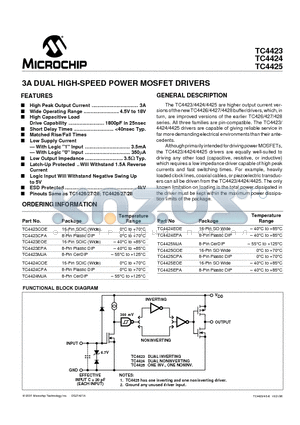 TC4423MJA datasheet - 3A DUAL HIGH-SPEED POWER MOSFET DRIVERS