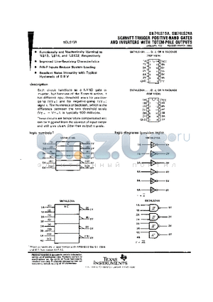 SN74LS19A datasheet - SCHMITT-TRIGGER POSITIVE-NAND GATES AND INVERTERS WITH TOTEM-POLE OUTPUTS
