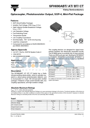 SFH690ABT datasheet - Optocoupler, Phototransistor Output, SOP-4, Mini-Flat Package