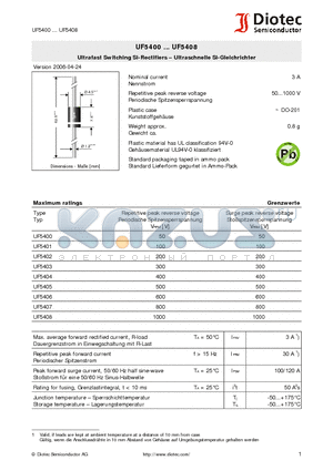 UF5408 datasheet - Ultrafast Switching Si-Rectifiers - Ultraschnelle Si-Gleichrichter