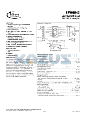 SFH6943 datasheet - Low Current Input Mini Optocoupler