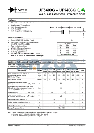 UF5408G-T3 datasheet - 3.0A GLASS PASSIVATED ULTRAFAST DIODE