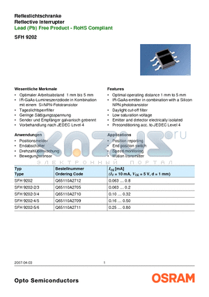 SFH9202-3/4 datasheet - Reflexlichtschranke Reflective Interrupter