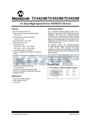 TC4425M datasheet - 3A Dual High-Speed Power MOSFET Drivers