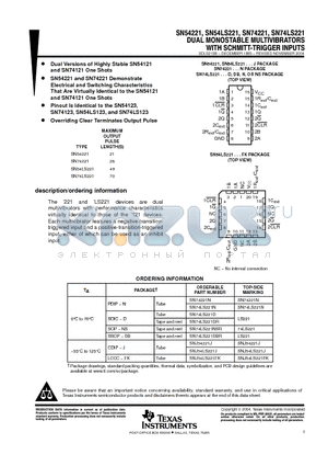 SN74LS221DG4 datasheet - DUAL MONOSTABLE MULTIVIBRATORS WITH SCHMITT-TRIGGER INPUTS