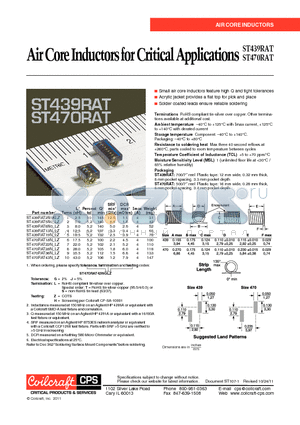 ST439RAT datasheet - Air Core Inductors for Critical Applications