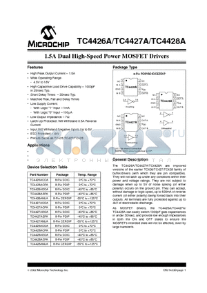 TC4426A datasheet - 1.5A Dual High-Speed Power MOSFET Drivers