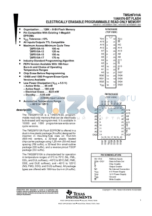 TMS28F010A-12C4DUE4 datasheet - 1048576-BIT FLASH ELECTRICALLY ERASABLE PROGRAMMABLE READ-ONLY MEMORY