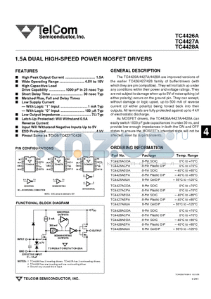 TC4426A datasheet - 1.5A DUAL HIGH-SPEED POWER MOSFET DRIVERS