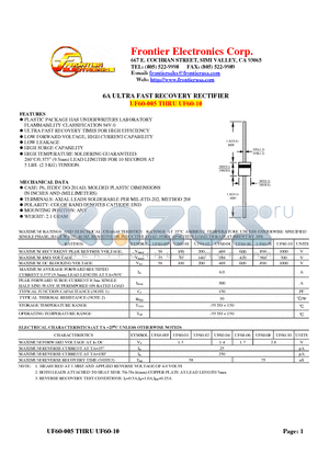 UF60-02 datasheet - 6A ULTRA FAST RECOVERY RECTIFIER