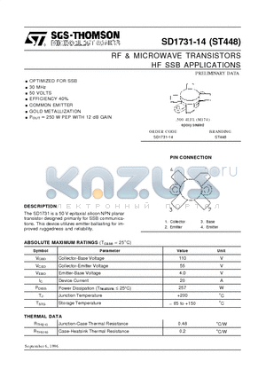 ST448 datasheet - RF & MICROWAVE TRANSISTORS HF SSB APPLICATIONS