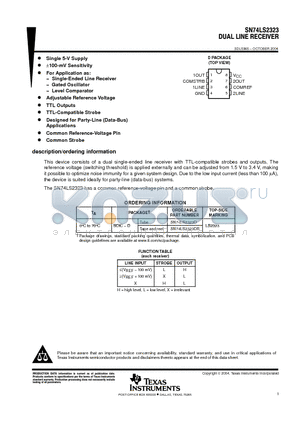 SN74LS2323 datasheet - DUAL LINE RECEIVER